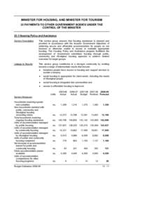 MINISTER FOR HOUSING, AND MINISTER FOR TOURISM 33 PAYMENTS TO OTHER GOVERNMENT BODIES UNDER THE CONTROL OF THE MINISTER 33.1 Housing Policy and Assistance Service Description: