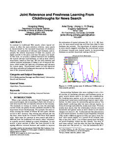 Joint Relevance and Freshness Learning From Clickthroughs for News Search [removed]  ABSTRACT