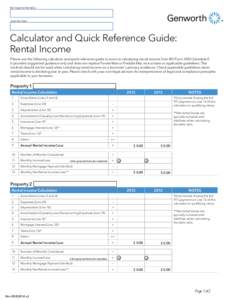 Borrower(s) Name(s)  Loan Number Calculator and Quick Reference Guide: Rental Income