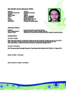 Ms HALIMI, Sisilia Setiawati (PhD) Director Indonesia University Culture English[removed][removed]