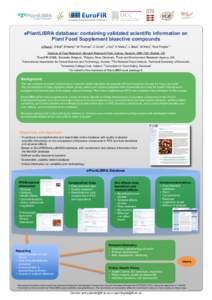 Bioactive plant food compounds / Biology / European Food Information Resource Network / Dietary supplement / Adverse effect / Knowledge / Medicine / Health / Food science