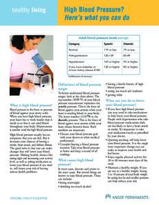 healthy living  High Blood Pressure? Here’s what you can do Adult blood pressure levels (mmHg*) Category