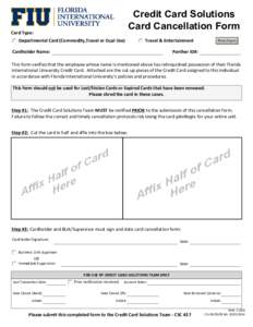 Credit Card Solutions Card Cancellation Form Card Type: Departmental Card (Commodity,Travel or Dual Use)