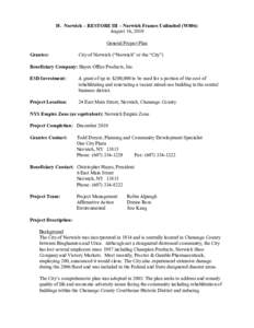 H.  Norwich – RESTORE III – Norwich Frames Unlimited (W806)  August 16, 2010  General Project Plan  Grantee:   City of Norwich (“Norwich” or the “City”) 