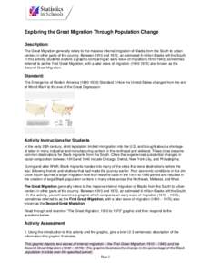 Exploring the Great Migration Through Population Change Description: The Great Migration generally refers to the massive internal migration of Blacks from the South to urban centers in other parts of the country. Between