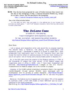 Dr. Richard Cordero, Esq. Ph.D., University of Cambridge, England M.B.A., University of Michigan Business School D.E.A., La Sorbonne, Paris  59 Crescent Street, Brooklyn, NY 11208