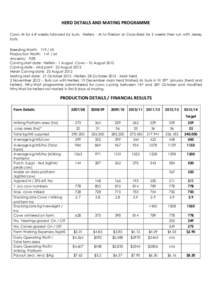 HERD DETAILS AND MATING PROGRAMME Cows AI for 6-8 weeks followed by bulls. Heifers - AI to Friesian or Cross-Bred for 2 weeks then run with Jersey bulls. Breeding Worth: Production Worth: Ancestry: 92%