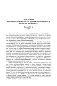 Gegen die Wand. Zu Elfriede Jelineks Lektüre von Marlen Haushofers Roman in Der Tod und das Mädchen V Daniela Strigl Vienna