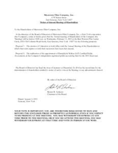 Microwave Filter Company, Inc[removed]Kinne Street East Syracuse, New York[removed]Notice of Annual Meeting of Shareholders To the Shareholders of Microwave Filter Company, Inc.: At the direction of the Board of Directors of