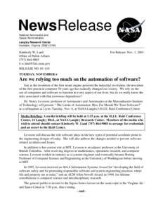 NewsRelease National Aeronautics and Space Administration Langley Research Center Hampton, Virginia[removed]