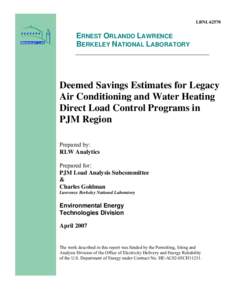 Deemed Savings Estimates for Legacy Air Conditioning and Water Heating Direct Load Control Programs in PJM Region