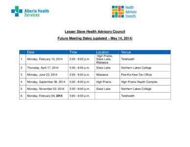 Lesser Slave Lake Health Advisory Council - Future Meetings