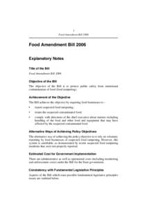 1 Food Amendment Bill 2006 Food Amendment Bill 2006 Explanatory Notes Title of the Bill