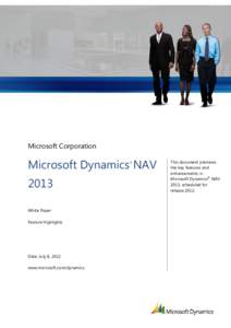 Microsoft Corporation  Microsoft Dynamics NAV ®  2013