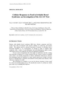 Journal of Nutritional Medicine, ORIGINAL RESEARCH Cellular Responses to Food in Irritable Bowel Syndrome- an Investigation of the ALCAT Test