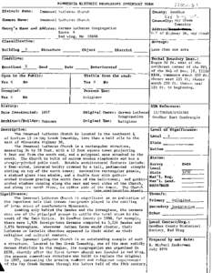 MINNESOTA HISTORIC PROPERTIES INVENTORY FORM  Historic Name;