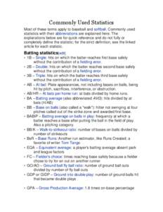 Commonly Used Statistics Most of these terms apply to baseball and softball. Commonly used statistics with their abbreviations are explained here. The explanations below are for quick reference and do not fully or comple