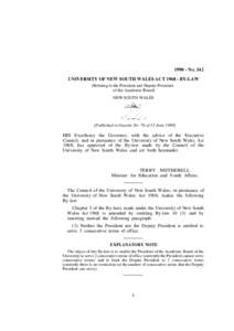 [removed]NO. 342 UNIVERSITY OF NEW SOUTH WALES ACT[removed]BY-LAW (Relating to the President and Deputy President of the Academic Board) NEW SOUTH WALES