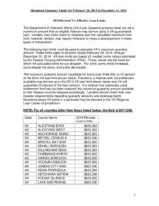 Maximum Guaranty Limits for February 28, 2014 to December 31, [removed]Revised VA Effective Loan Limits The Department of Veterans Affairs (VA) Loan Guaranty program does not set a maximum amount that an eligible Vetera