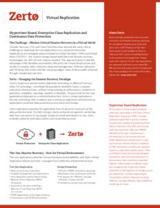 Virtual Replication  Hypervisor-Based, Enterprise-Class Replication and Continuous Data Protection The Challenge – Mission-Critical Disaster Recovery in a Virtual World Disaster Recovery (DR) and Data Protection have b