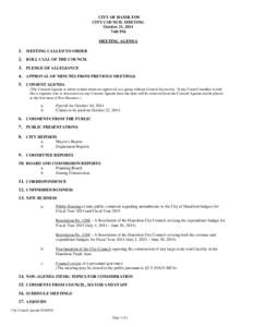 CITY OF HAMILTON CITY COUNCIL MEETING October 21, 2014 7:00 PM MEETING AGENDA