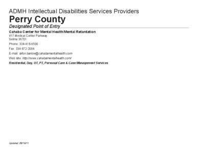 ADMH Intellectual Disabilities Services Providers  Perry County Designated Point of Entry  Cahaba Center for Mental Health/Mental Retardation