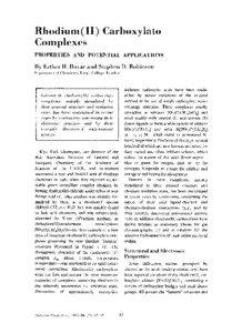 Rhodium( 11) Carhoxylato Complexes PROPERTIES AND POTENTIAL APPLICATIONS