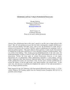 Globalization and Issue Voting in Postindustrial Democracies  Timothy Hellwig Department of Political Science Indiana University 