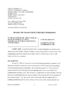 _____________________________________________________________________________________)  DONALD HOWELL, II DEPUTY ATTORNEY GENERAL IDAHO PUBLIC UTILITIES COMMISSION P0 BOX 83720