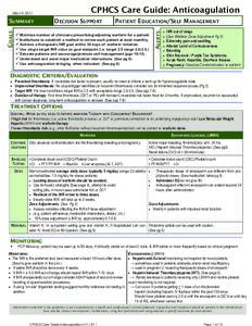 CPHCS Care Guide: Anticoagulation  GOALS SUMMARY