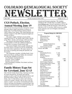 COLORADO GENEALOGICAL SOCIETY  NEWSLETTER May[removed]Serving Genealogists Since 1924