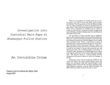 Investigation into Custodial Male Rape at Shakarpur Police Station An Invisible Crime