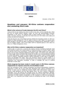 EUROPEAN COMMISSION  MEMO Brussels, 16 May[removed]Questions and answers: EU-China customs cooperation