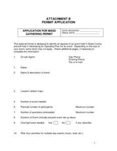 ATTACHMENT B PERMIT APPLICATION APPLICATION FOR MASS GATHERING PERMIT  DATE RECEIVED: _________________