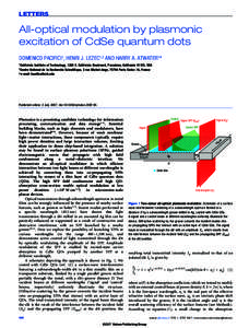 LETTERS  All-optical modulation by plasmonic excitation of CdSe quantum dots DOMENICO PACIFICI1, HENRI J. LEZEC1,2 AND HARRY A. ATWATER1* 1