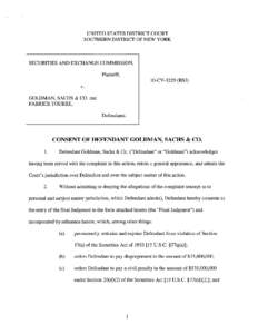 Consent of Defendant Goldman, Sachs & Co.