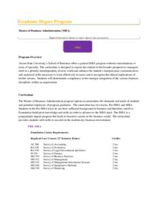 Graduate Degree Program Master of Business Administration (MBA) Read information below to learn about the curriculum. MBA Program Overview