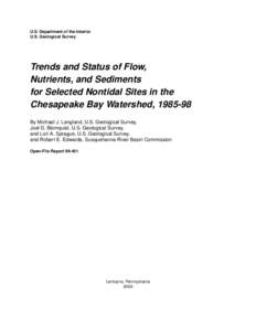 U.S. Department of the Interior U.S. Geological Survey Trends and Status of Flow, Nutrients, and Sediments for Selected Nontidal Sites in the