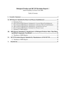 Biological Product and HCT/P Deviation Reports Annual Summary for Fiscal Year 2006