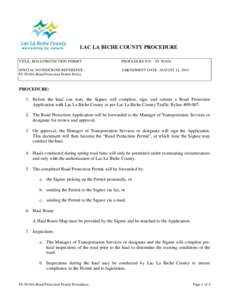 LAC LA BICHE COUNTY PROCEDURE TITLE: ROAD PROTECTION PERMIT PROCEDURE NO:  PI[removed]