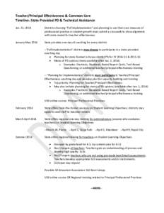 Teacher/Principal Effectiveness & Common Core Timeline: State Provided PD & Technical Assistance Jan. 31, 2014 Districts choosing “Full Implementation” and planning to use their own measure of professional practice o