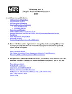 Discussion Meet & Collegiate Discussion Meet Resources 2015 General Resources and Websites: - US Department of Agriculture - US Department of Labor