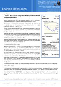 Laconia Resources completes Kookynie Base Metal Project divestment