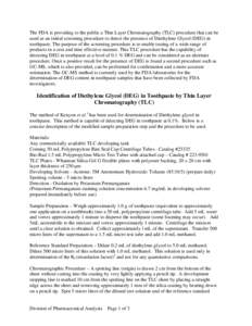 Adulteration / Diethylene glycol / Laxatives / Household chemicals / Thin layer chromatography / Toothpaste / Glycerol / Solvent / Potassium permanganate / Chemistry / Chromatography / Diols