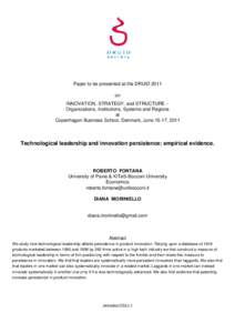 Paper to be presented at the DRUID 2011 on INNOVATION, STRATEGY, and STRUCTURE Organizations, Institutions, Systems and Regions at Copenhagen Business School, Denmark, June 15-17, 2011