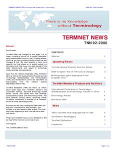 TERMNET NEWSLETTER of International Cooperation in Terminology  (ISSN[removed]–2006 TERMNET NEWS TNN[removed]