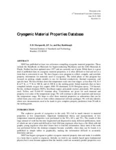 Presented at the 11th International Cryocooler Conference June 20-22, 2000 Keystone, Co  Cryogenic Material Properties Database