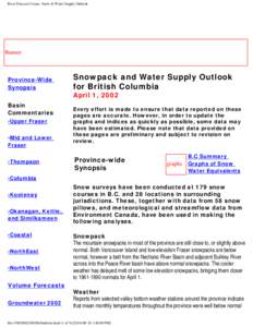 River Forecast Centre, Snow & Water Supply Outlook