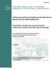 Performance of Charcoal Cookstoves for Haiti, Part 1:
