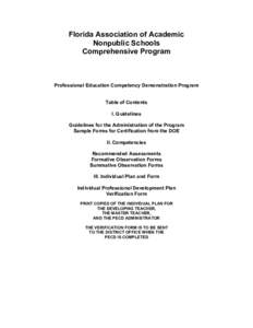 Florida Association of Academic Nonpublic Schools Comprehensive Program Professional Education Competency Demonstration Program Table of Contents